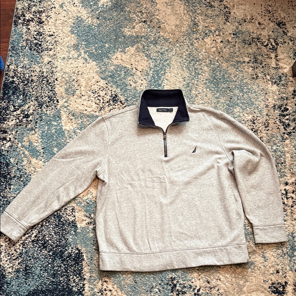 Nautica Men’s XL Gray Quarter Zip Pullover | Embroidered Sail Logo
